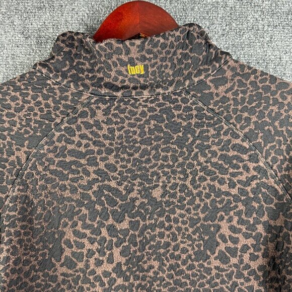 Lucy Top Womens Medium 1/4 Zip Pullover Zip Sleeve Cuff Brown Animal Print Logo - Picture 6 of 7